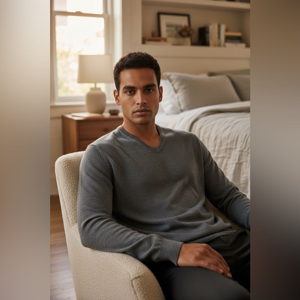 Calvin Klein Charcoal V-Neck Sweater 100% Merino Wool XL
